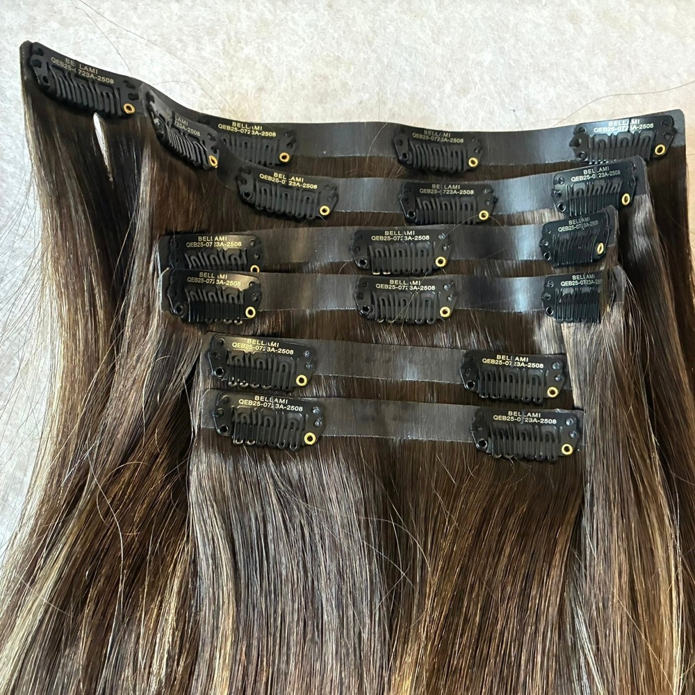 BELLAMI Silk Seam 24" Dirty Brunette Highlight 200g 6 Wefts Hair Extensions NWOT - Picture 3 of 7